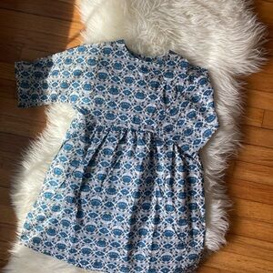 Blue Floral 3/4 Sleeve organic cotton Dress